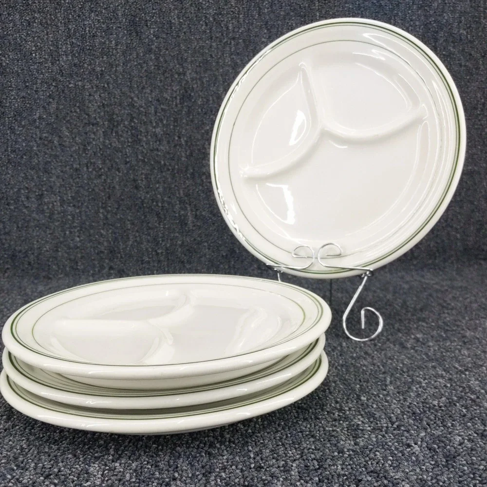 Wellsville Green Band Divided Grill Plates 9.5